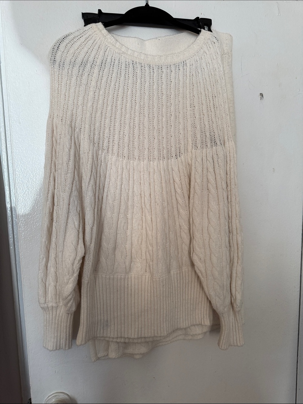 New York & Company Cream Cable Knit Crewneck Sweater